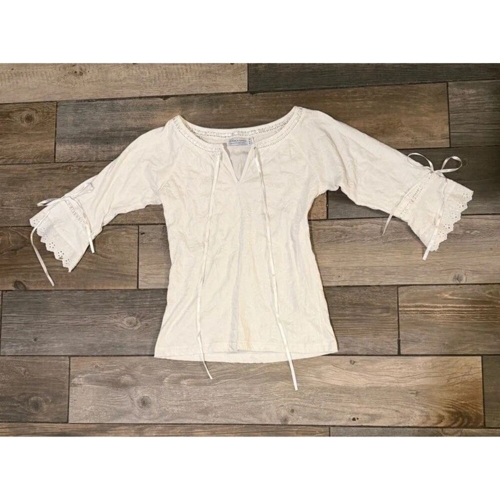 Y2k Zara White Blouse with Ribbon Bow Detail Size M
